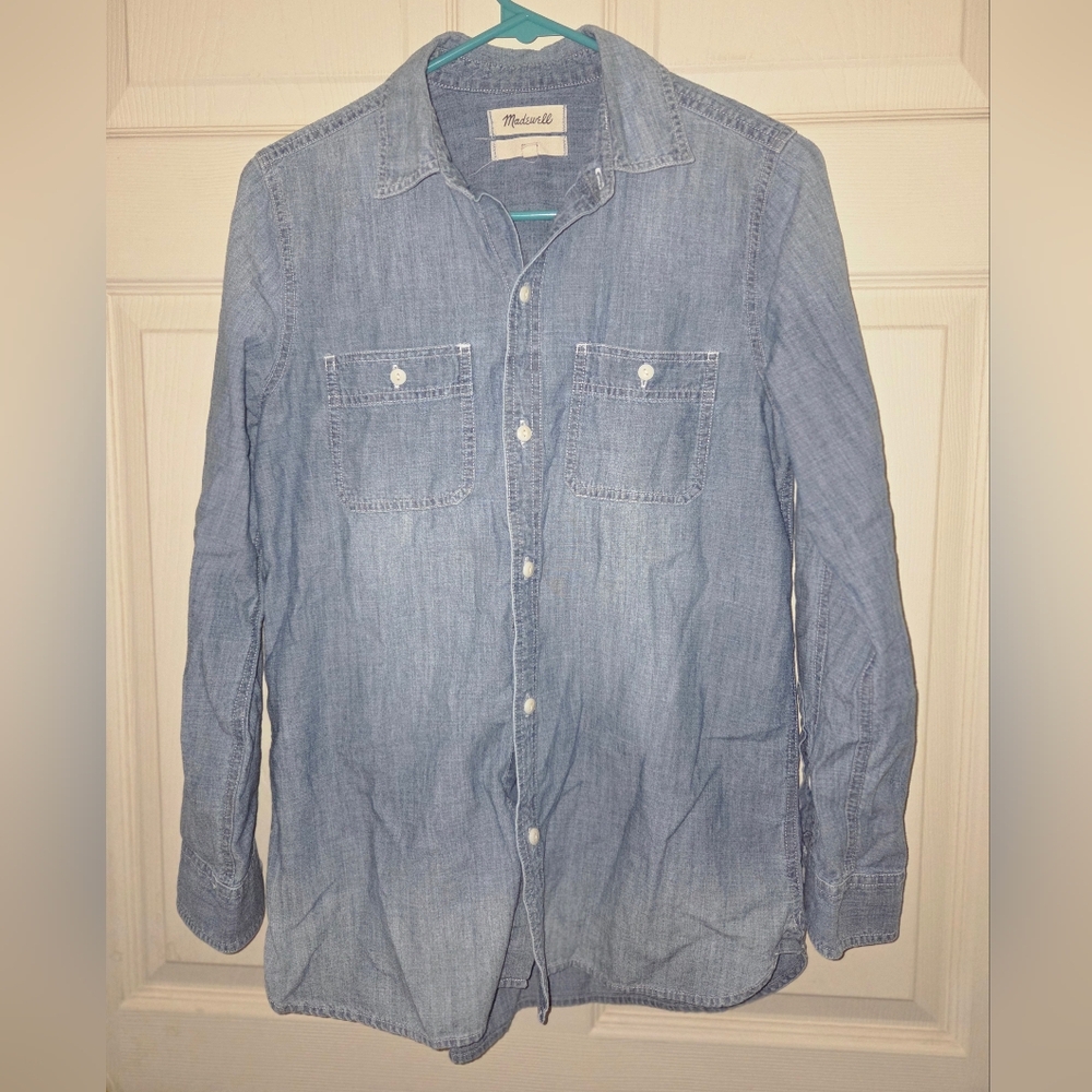 Women's Madewell 100% Cotton Light Blue Denim Shirt Size Small - Picture 2 of 10